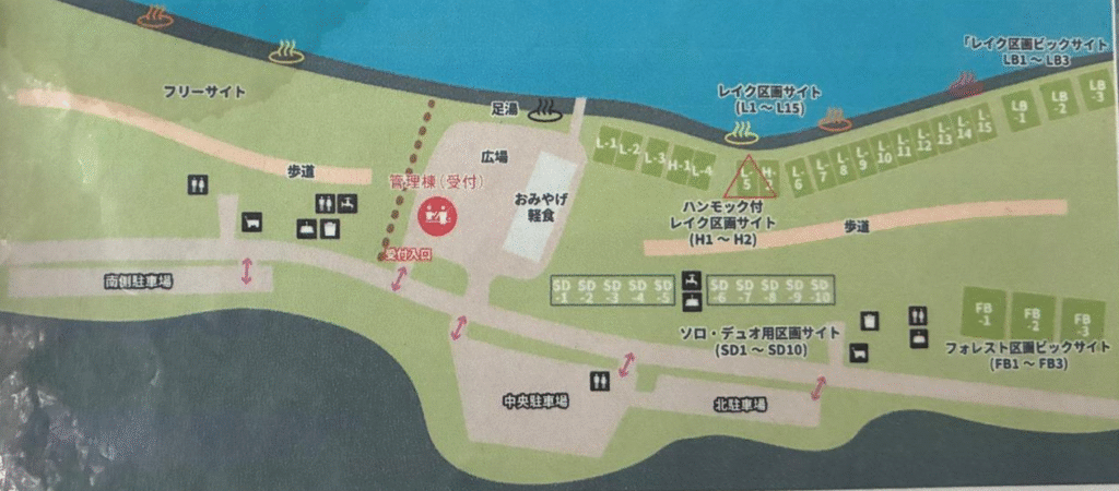 砂湯キャンプ場のマップ