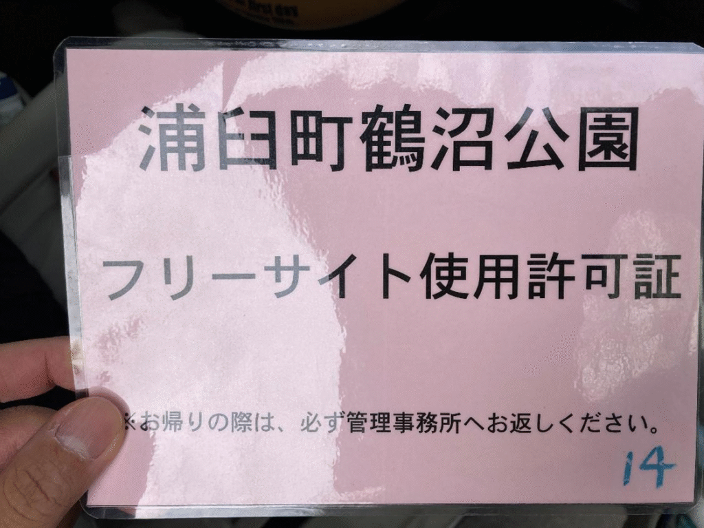 つるぬまキャンプ場の使用許可証