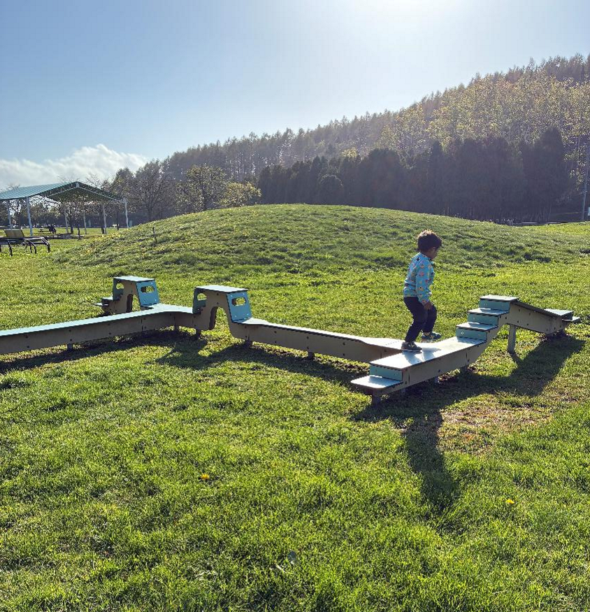 いわみざわ公園キャンプ場の公園で子どもが遊ぶ様子